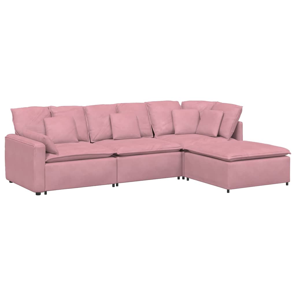 Modulares Sofa mit Fußhocker Kissen Samt Rosa