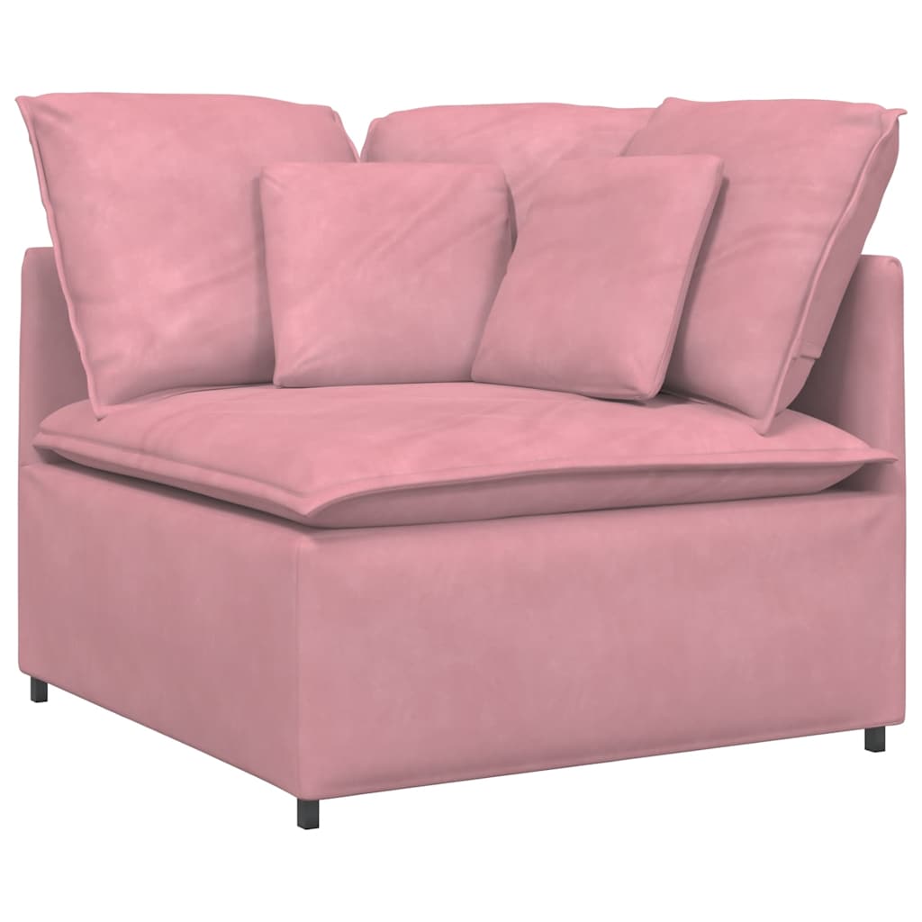 Modulares Sofa mit Fußhocker Kissen Samt Rosa