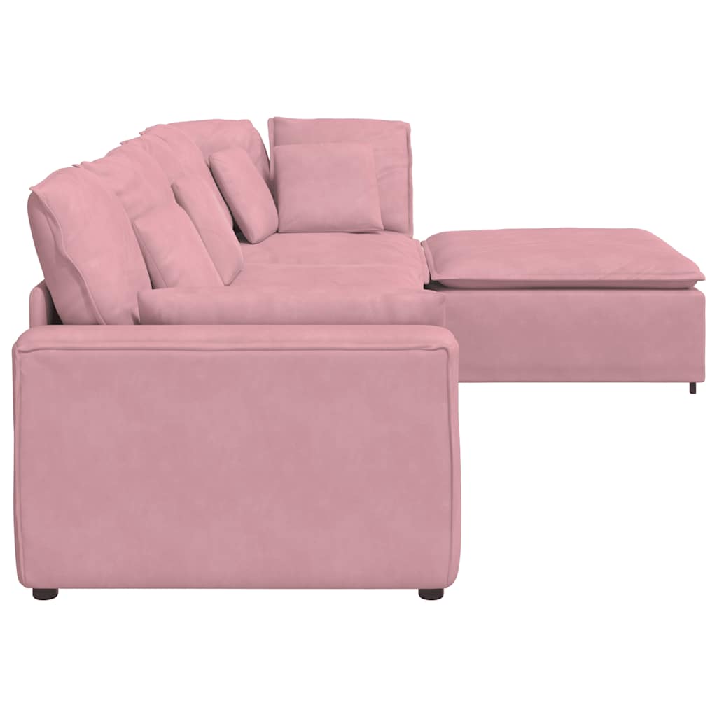 Modulares Sofa mit Fußhocker Kissen Samt Rosa
