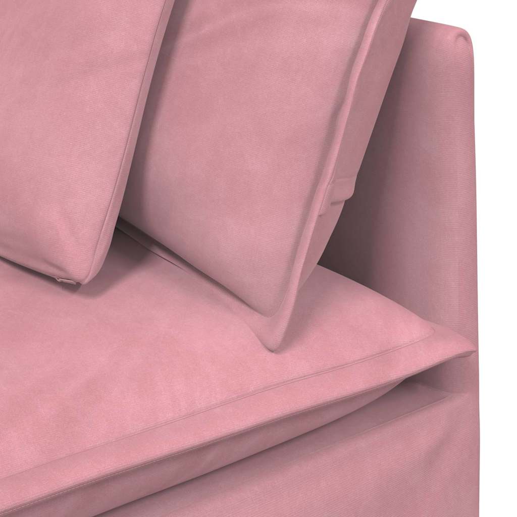 Modulares Sofa mit Fußhocker Kissen Samt Rosa