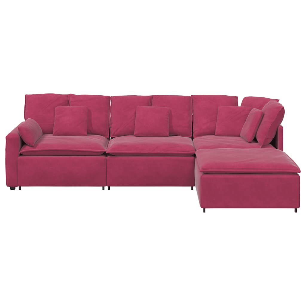 Modulares Sofa mit Fußhocker Kissen Samt Weinrot