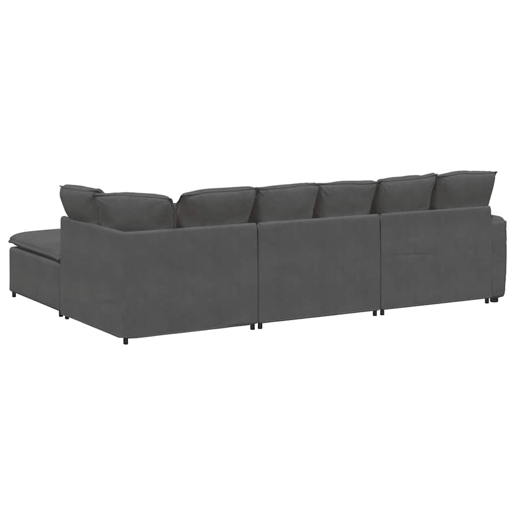 Modulares Sofa mit Fußhocker Kissen Cordstoff Dunkelgrau