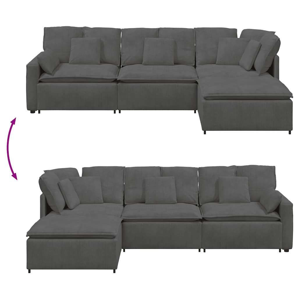 Modulares Sofa mit Fußhocker Kissen Cordstoff Dunkelgrau