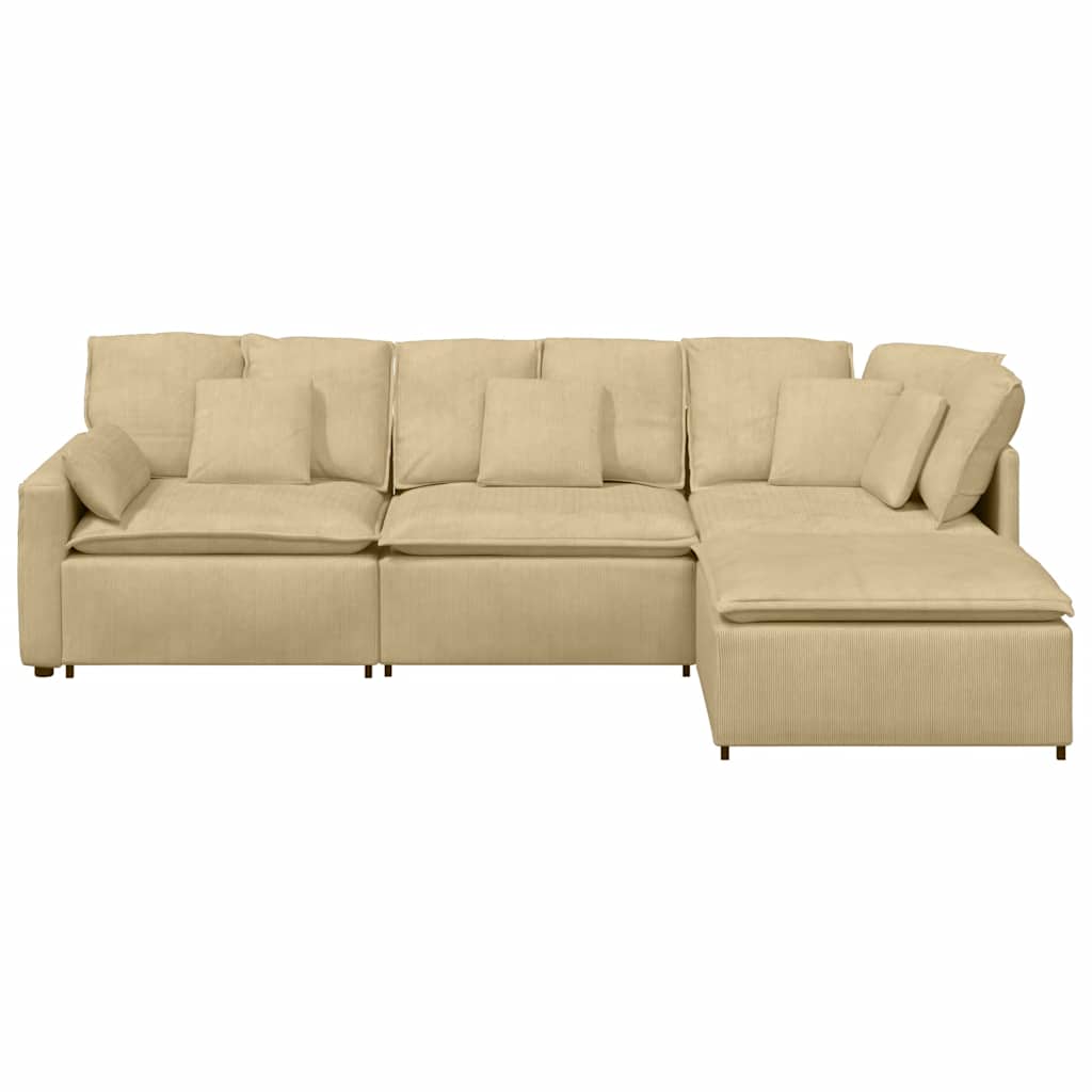 Modulares Sofa mit Fußhocker Kissen Cordstoff Graugrün