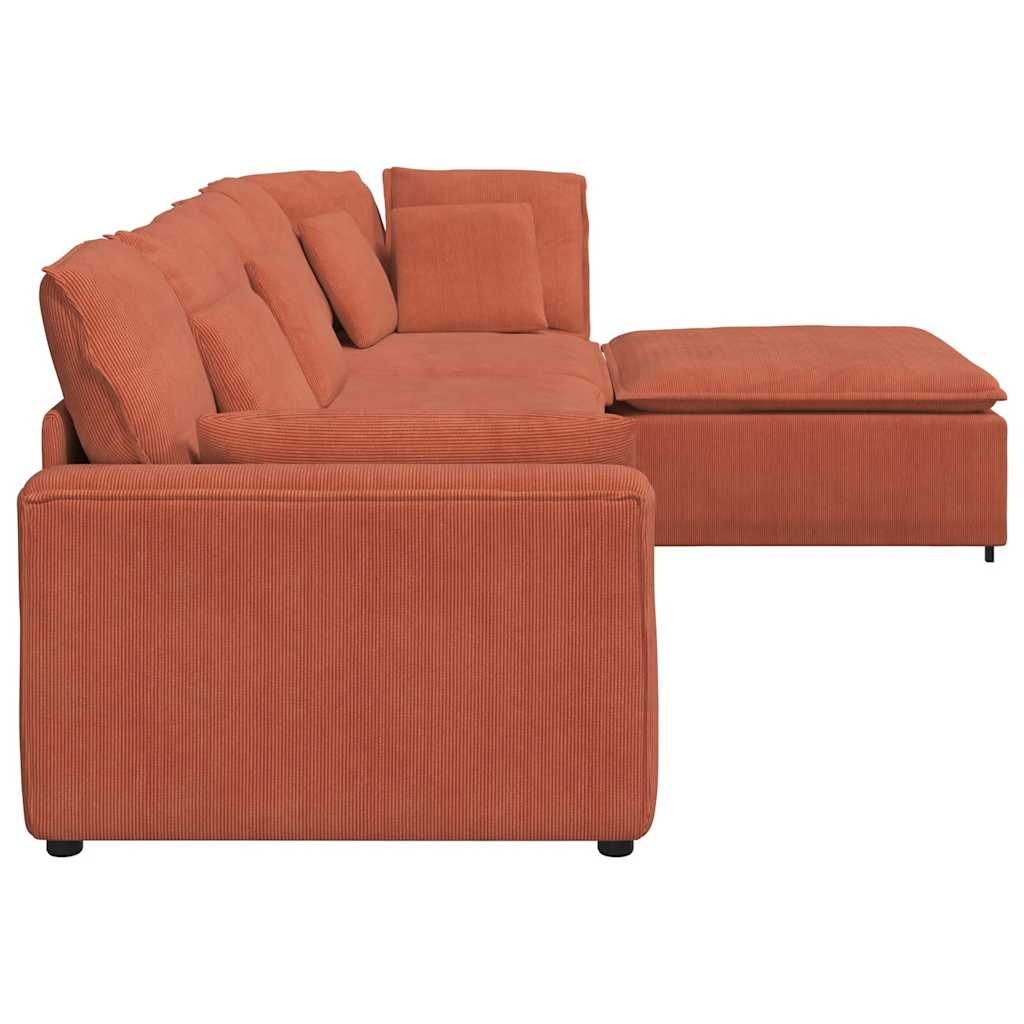 Modulares Sofa mit Fußhocker Kissen Cordstoff Rot Orange