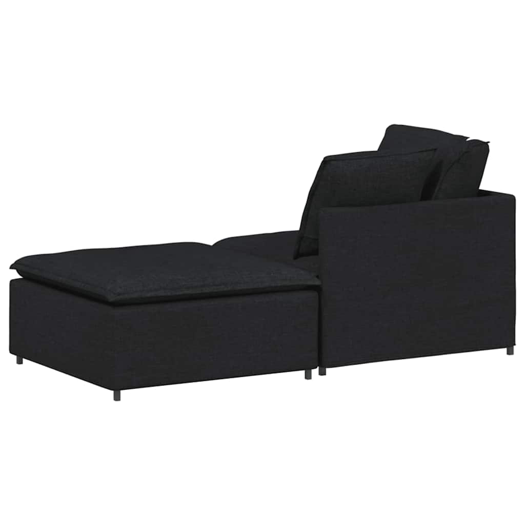 Modulares Sofa mit Fußhocker Kissen Stoff Schwarz