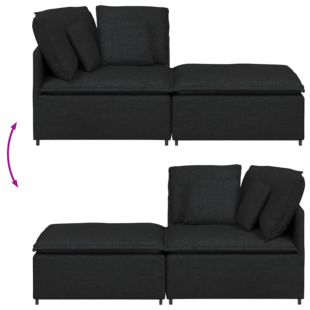 Modulares Sofa mit Fußhocker Kissen Stoff Schwarz