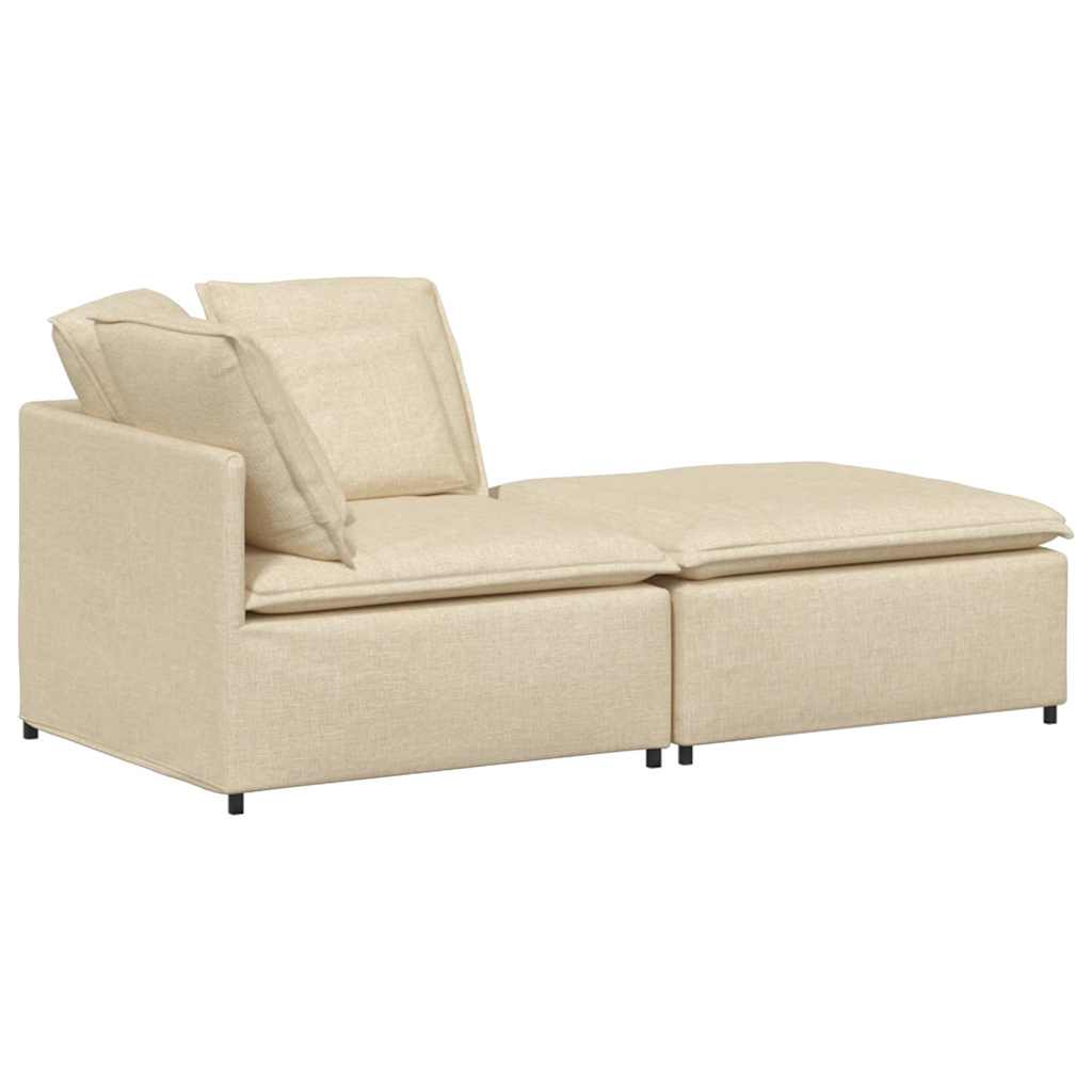 Modulares Sofa mit Fußhocker Kissen Stoff Creme