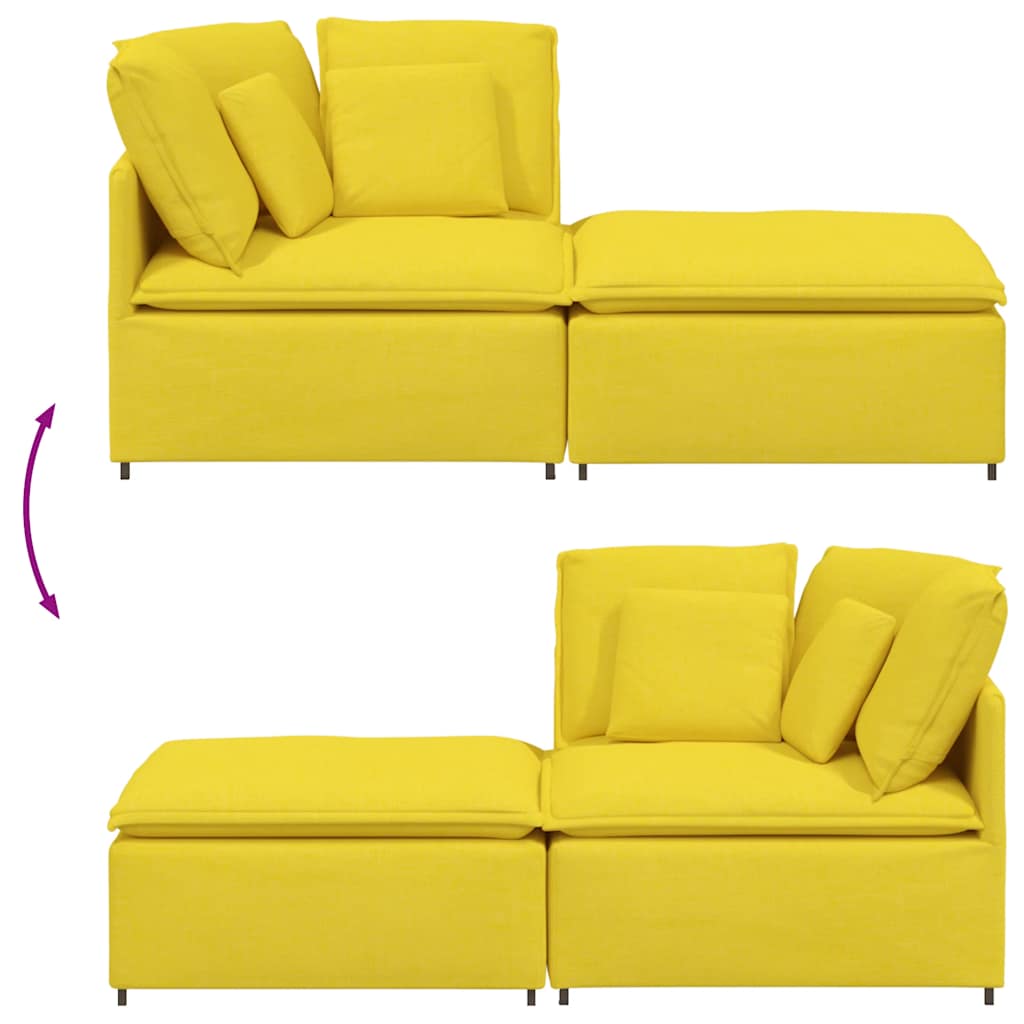 Modular sofa with footstool cushion fabric light yellow