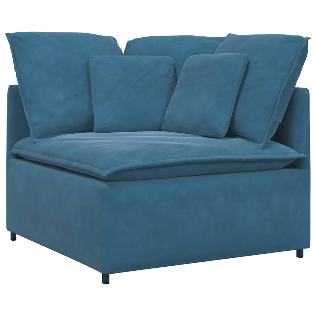 Modulares Sofa mit Fußhocker Kissen Samt Blau