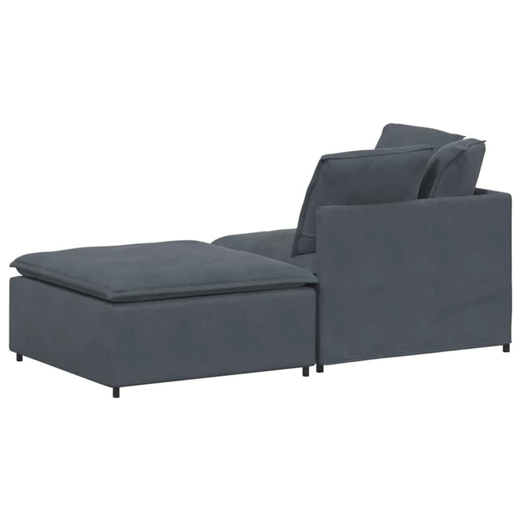 Modulares Sofa mit Fußhocker Kissen Samt Dunkelgrau