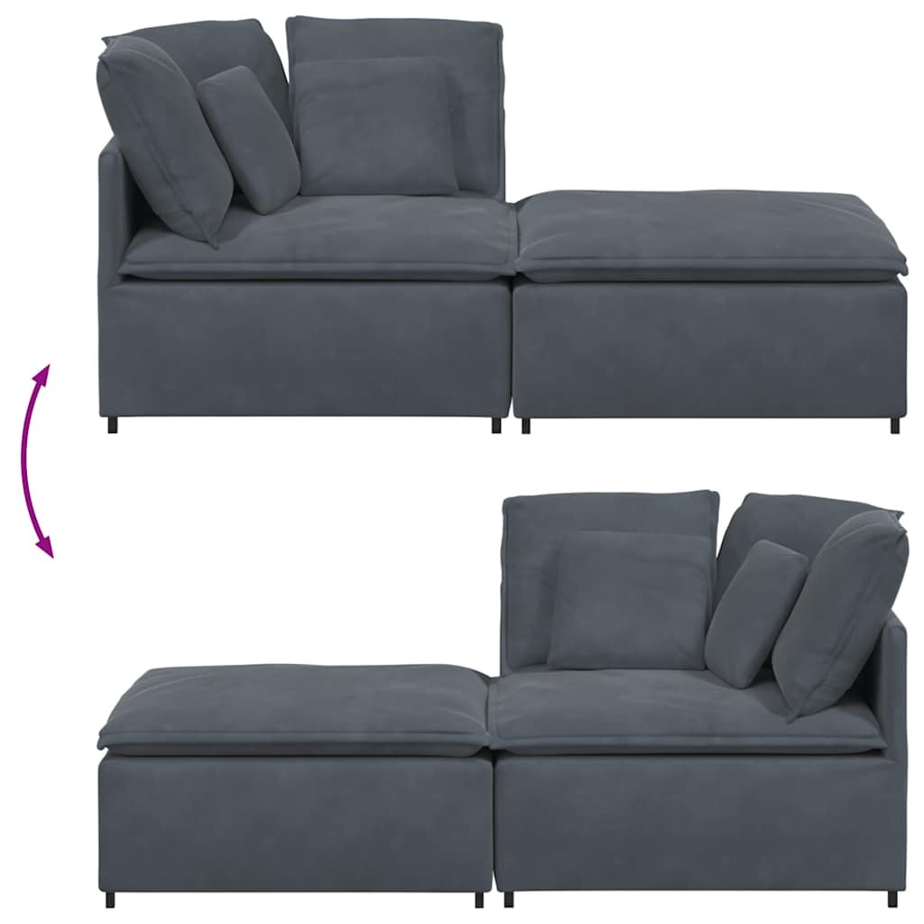 Modulares Sofa mit Fußhocker Kissen Samt Dunkelgrau