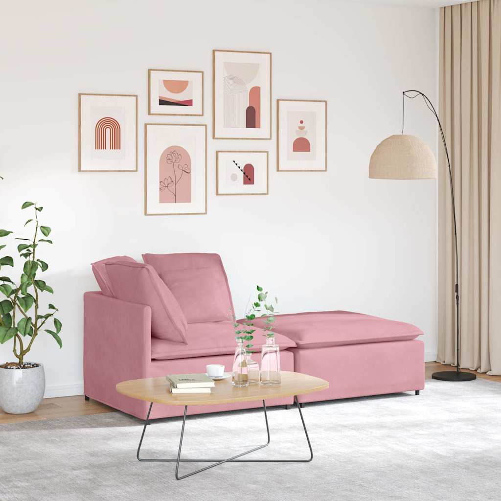 Modulares Sofa mit Fußhocker Kissen Samt Rosa