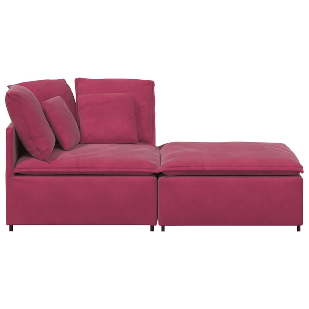 Modulares Sofa mit Fußhocker Kissen Samt Weinrot