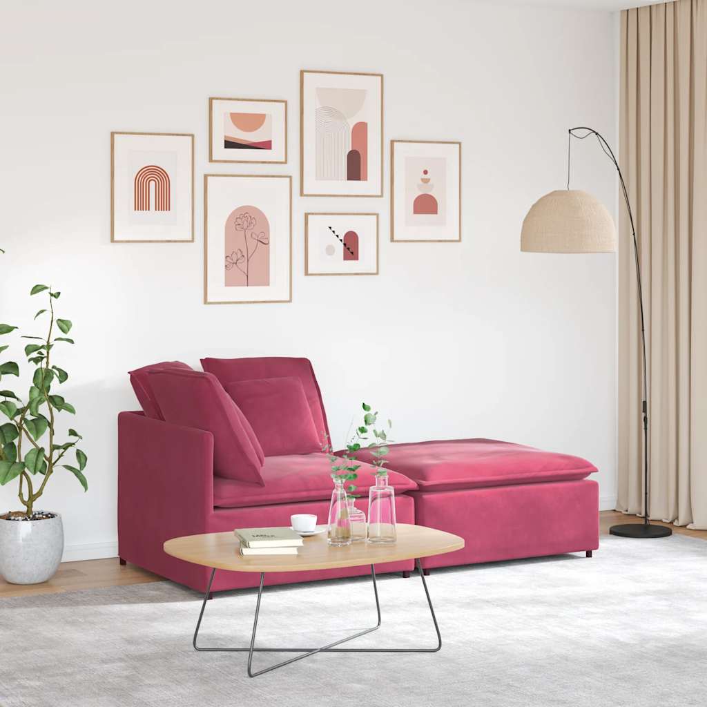Modulares Sofa mit Fußhocker Kissen Samt Weinrot