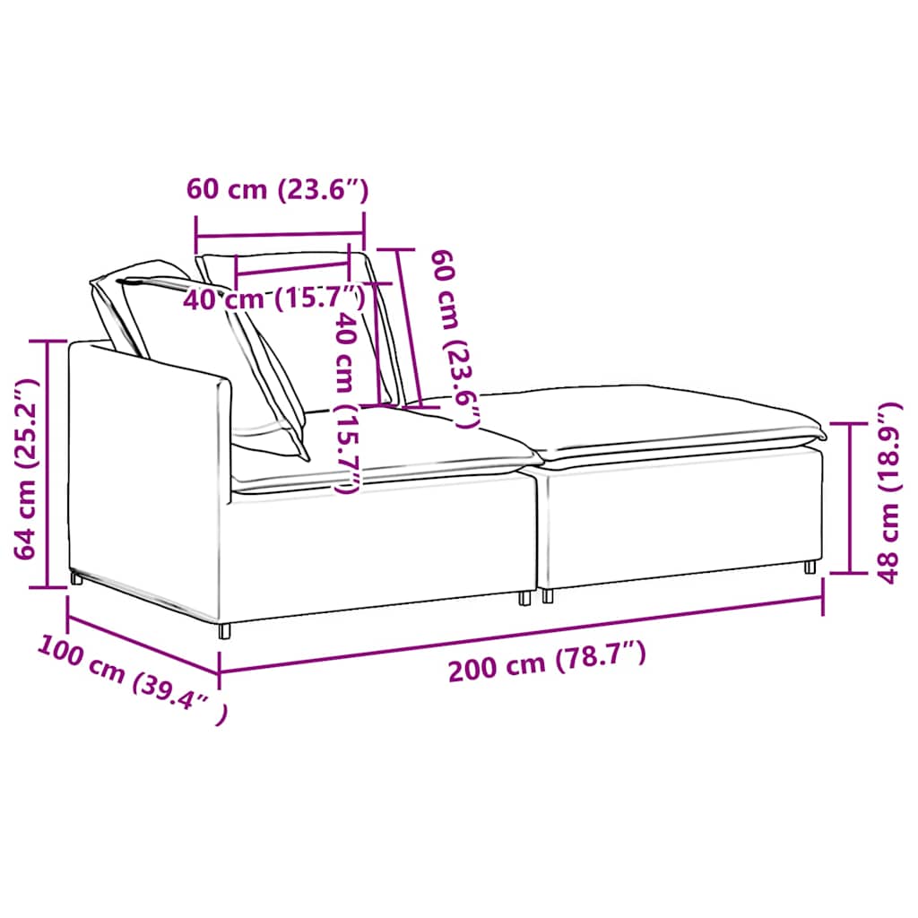 Modulares Sofa mit Fußhocker Kissen Samt Schwarz
