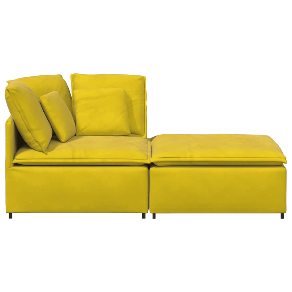 Modular sofa with footstool cushion velvet yellow