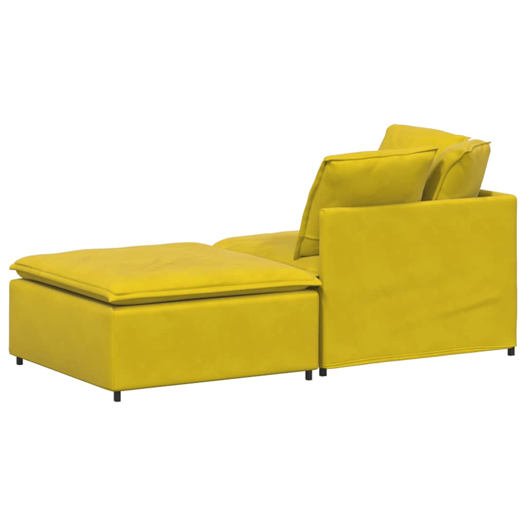 Modular sofa with footstool cushion velvet yellow