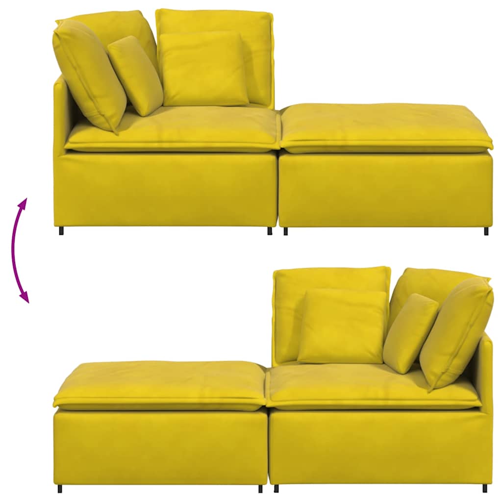 Modular sofa with footstool cushion velvet yellow