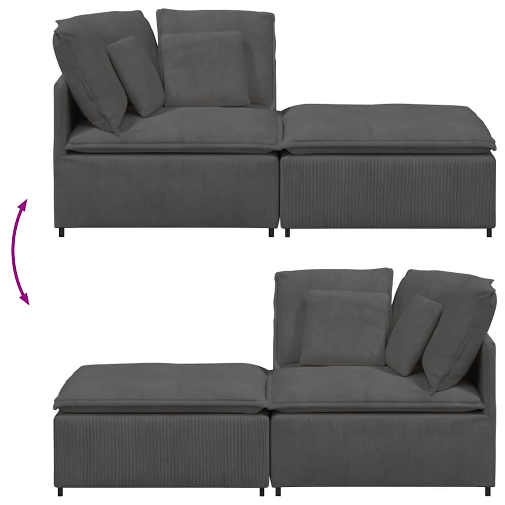 Modulares Sofa mit Fußhocker Kissen Cordstoff Dunkelgrau