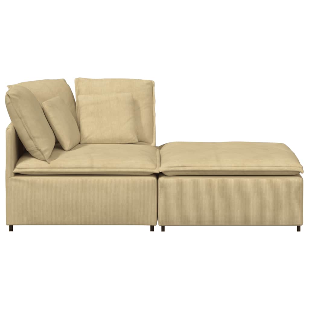 Modular sofa with footstool cushion corduroy light green grey