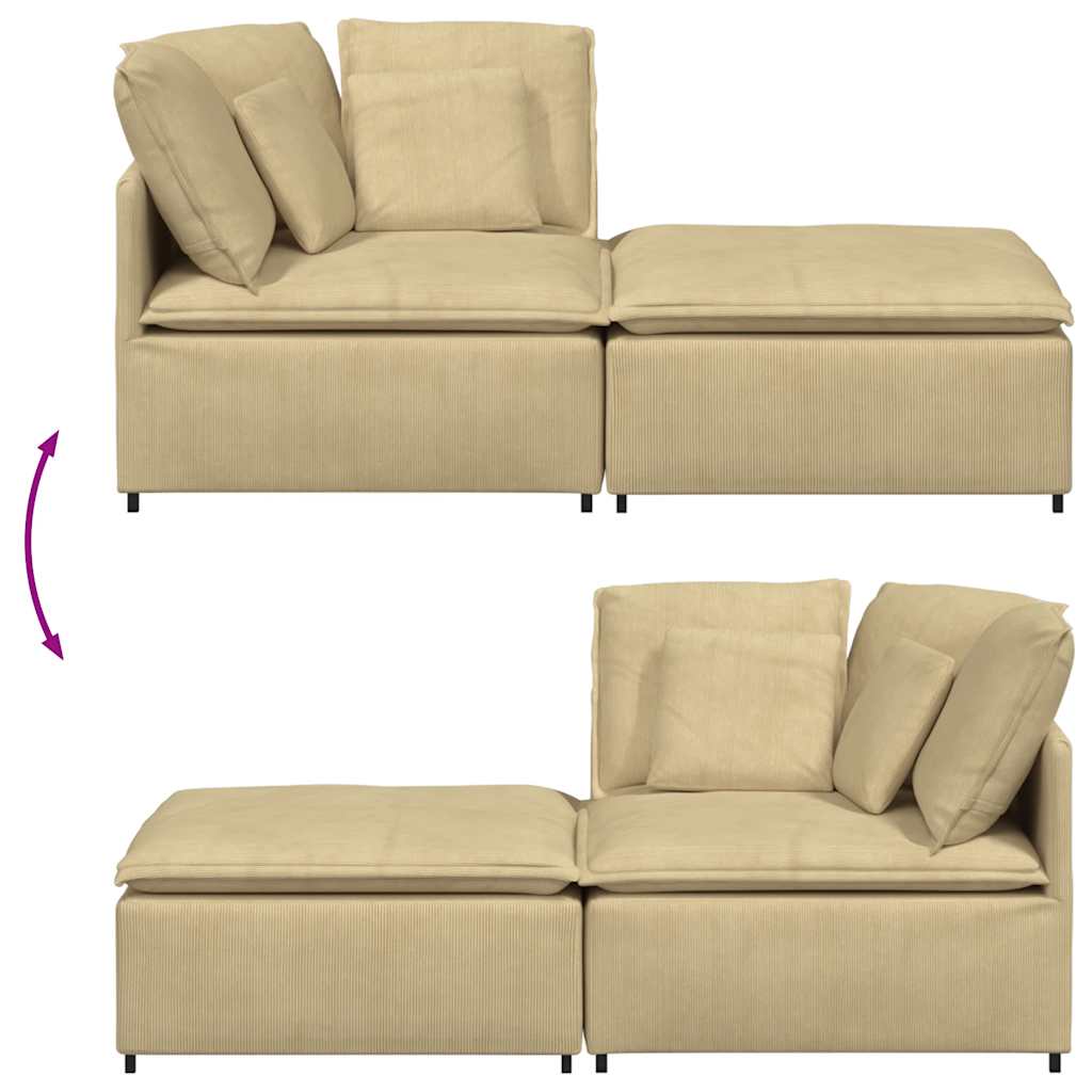 Modular sofa with footstool cushion corduroy light green grey