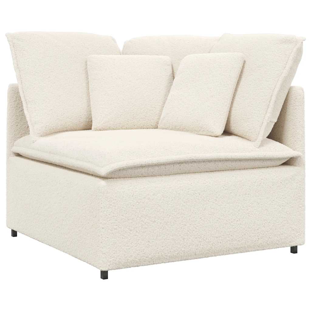 Modulares Sofa mit Hocker Kissen Stoff in Lammwolloptik Creme