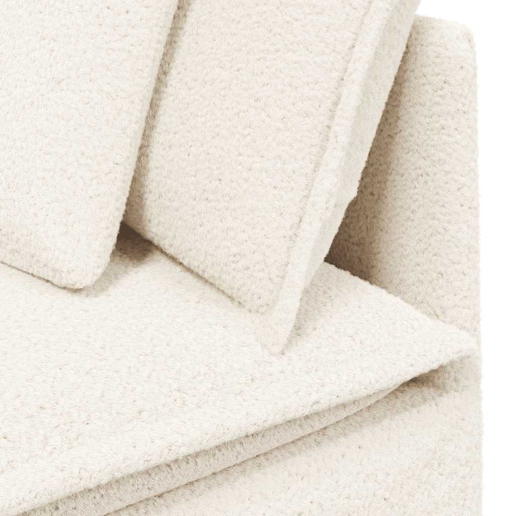Modulares Sofa mit Hocker Kissen Stoff in Lammwolloptik Creme