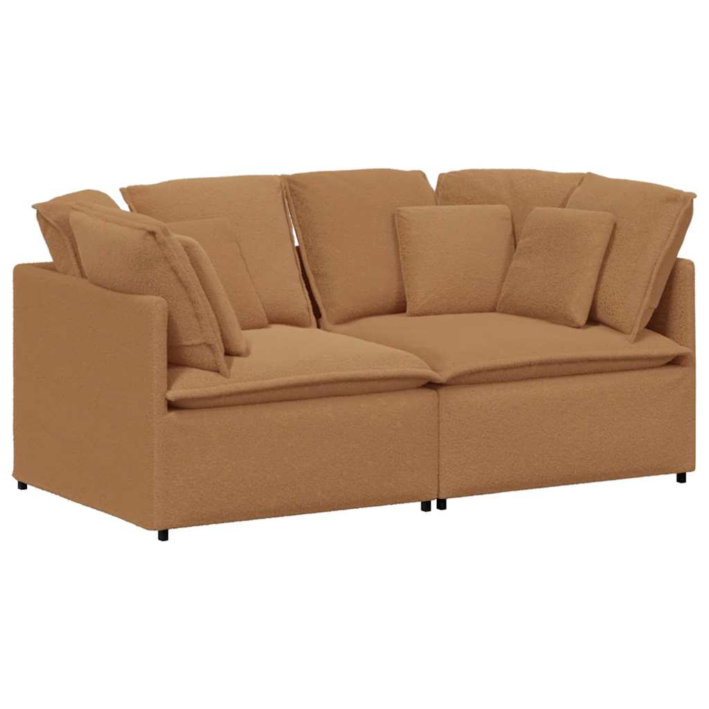 Modular sofa with cushions in beige lambswool look fabric