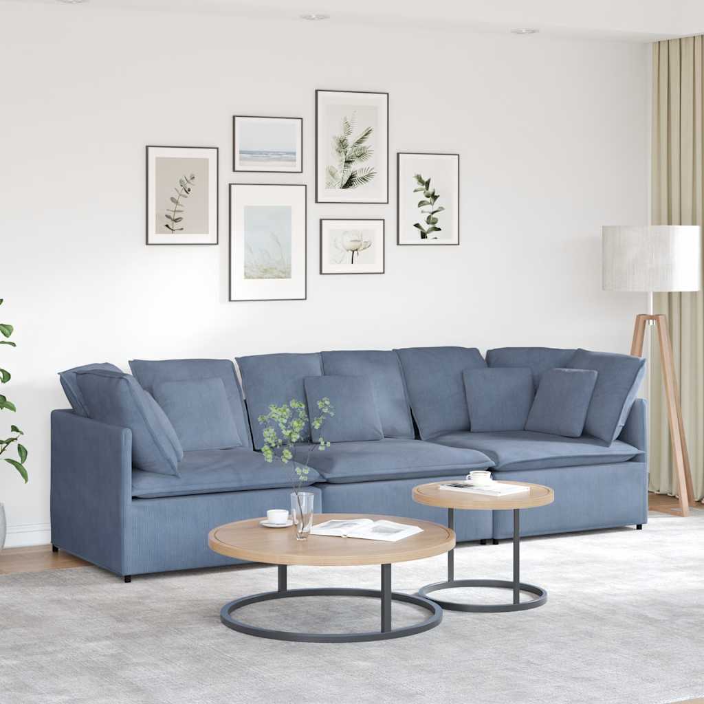 Modular sofa with cushions corduroy blue