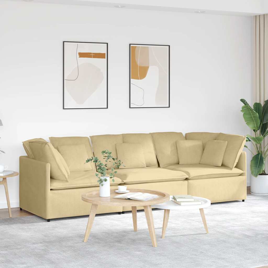 Modular sofa with cushions corduroy fabric light green grey