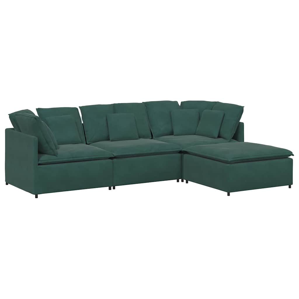 Modular sofa with footstool cushion velvet dark green