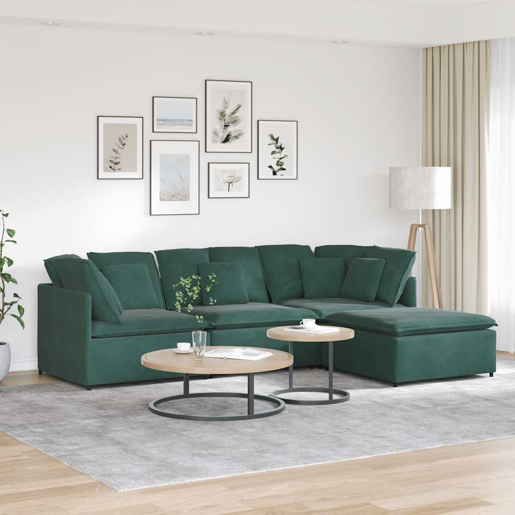 Modular sofa with footstool cushion velvet dark green