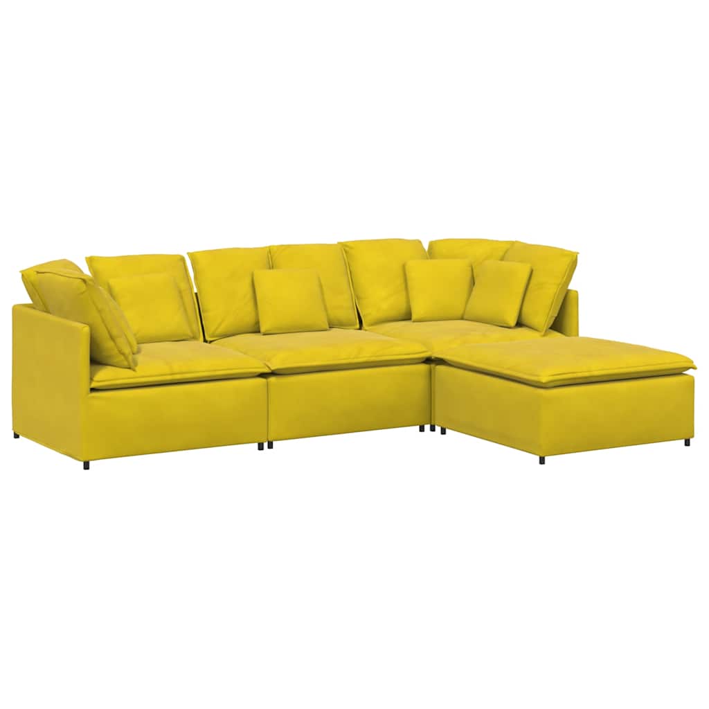 Modular sofa with footstool cushion velvet yellow