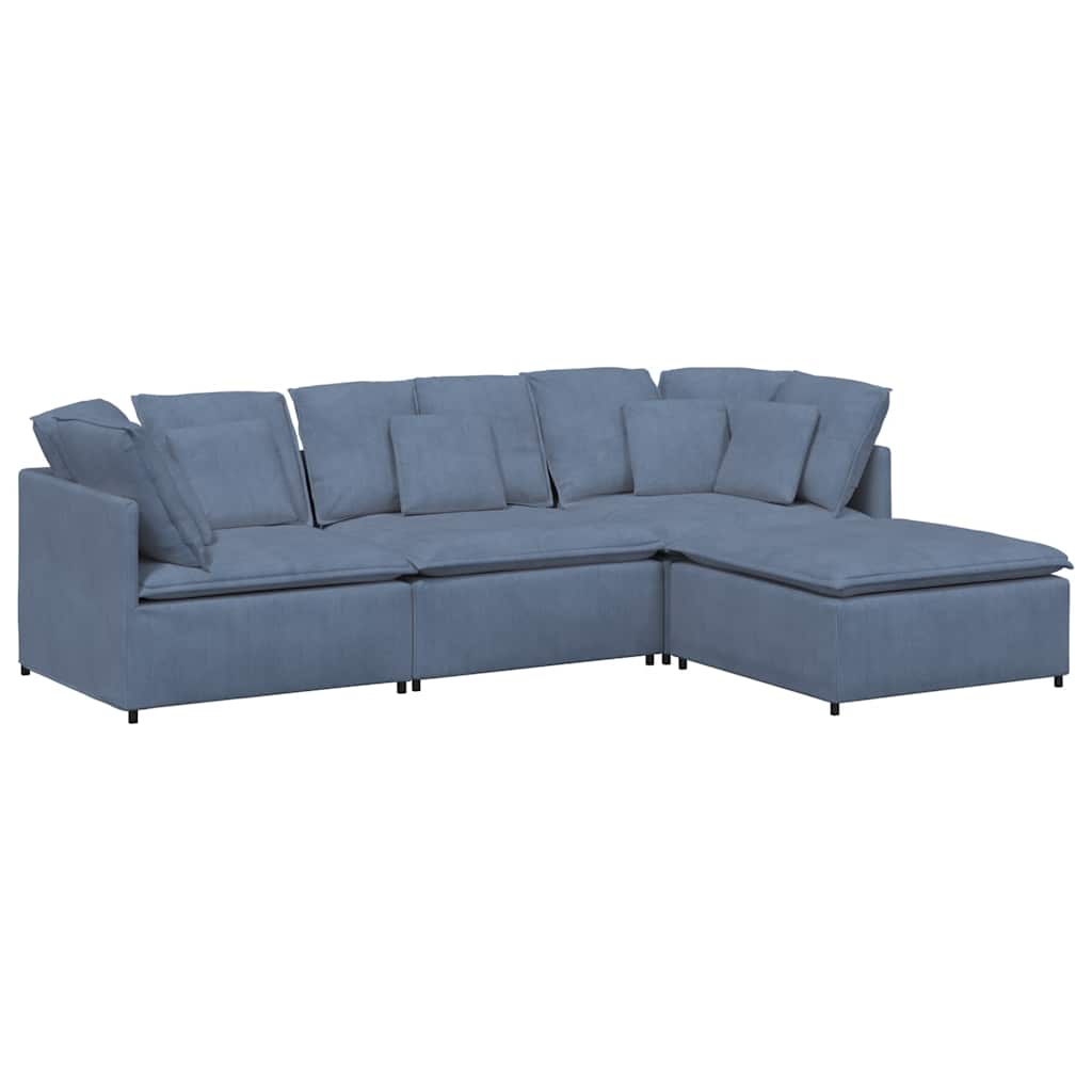 Modular sofa with footstool cushion corduroy blue