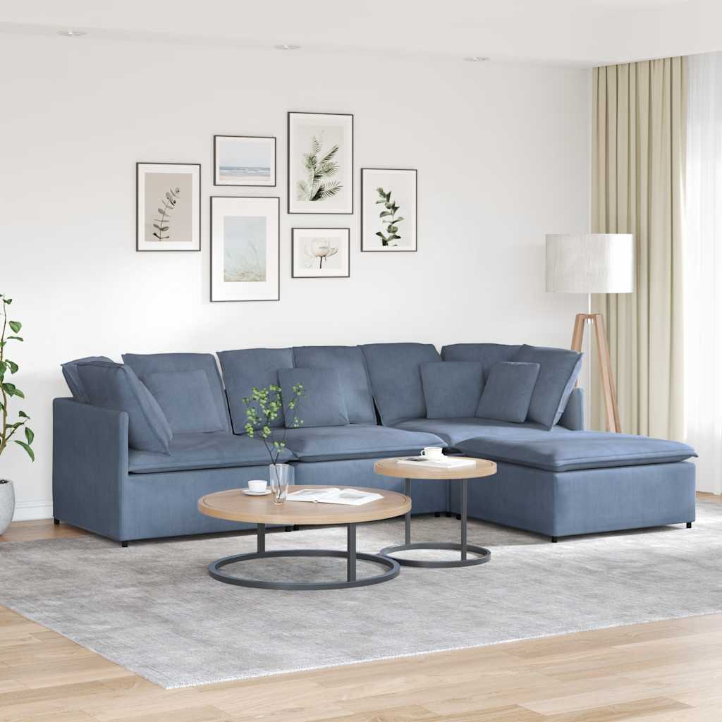 Modular sofa with footstool cushion corduroy blue