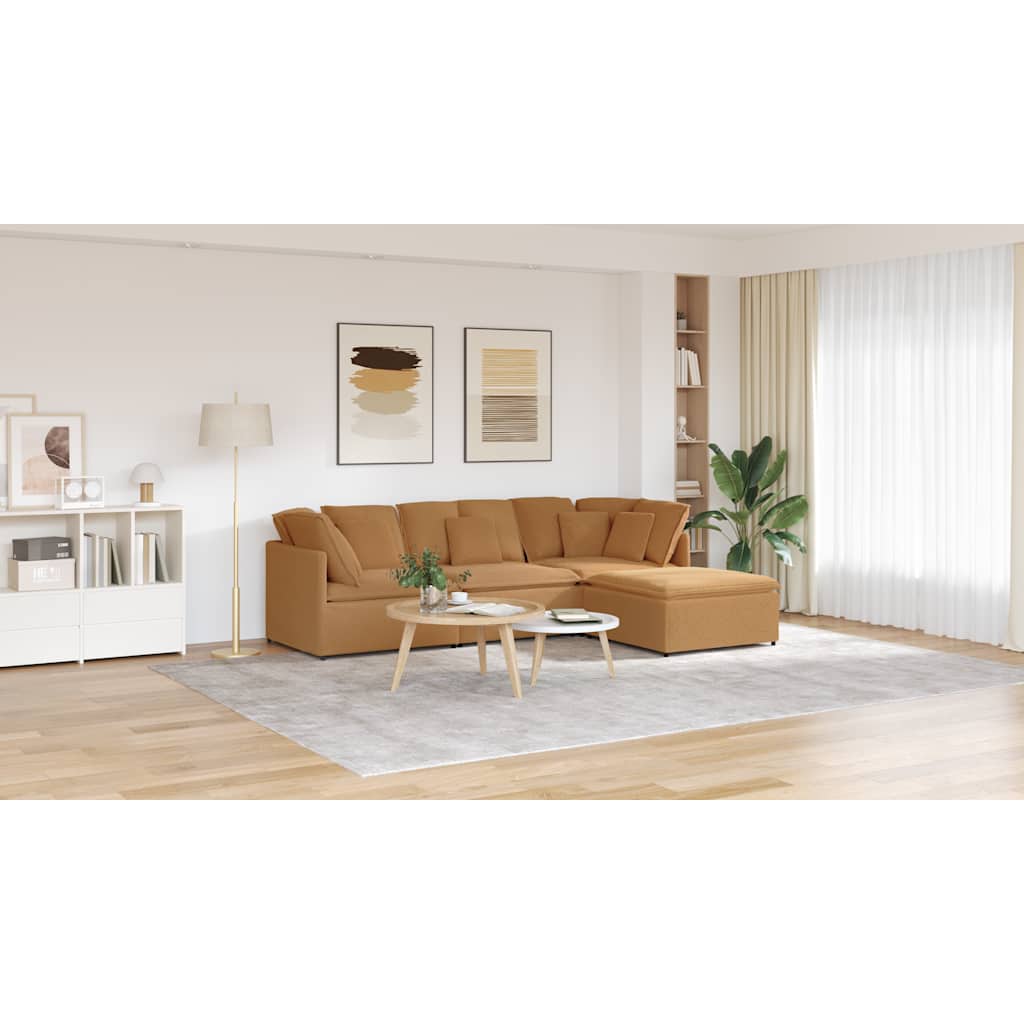 Modular sofa with footstool cushion fabric in lambswool look beige