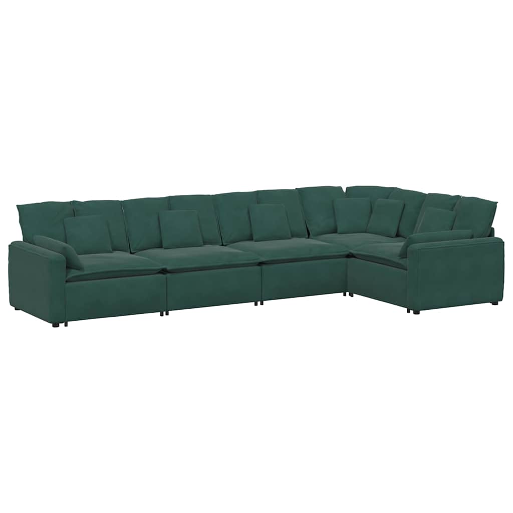 Modular sofa with cushions velvet dark green