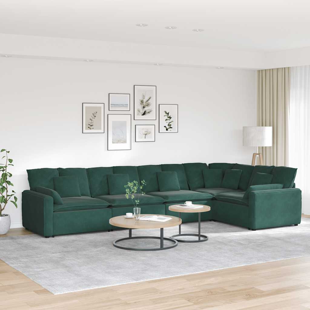 Modular sofa with cushions velvet dark green