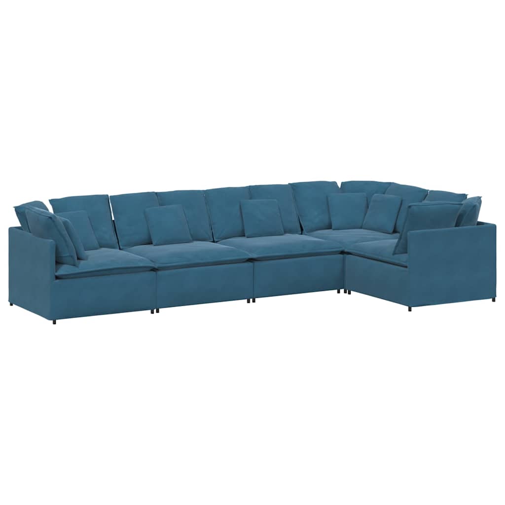 Modular sofa with cushions velvet blue