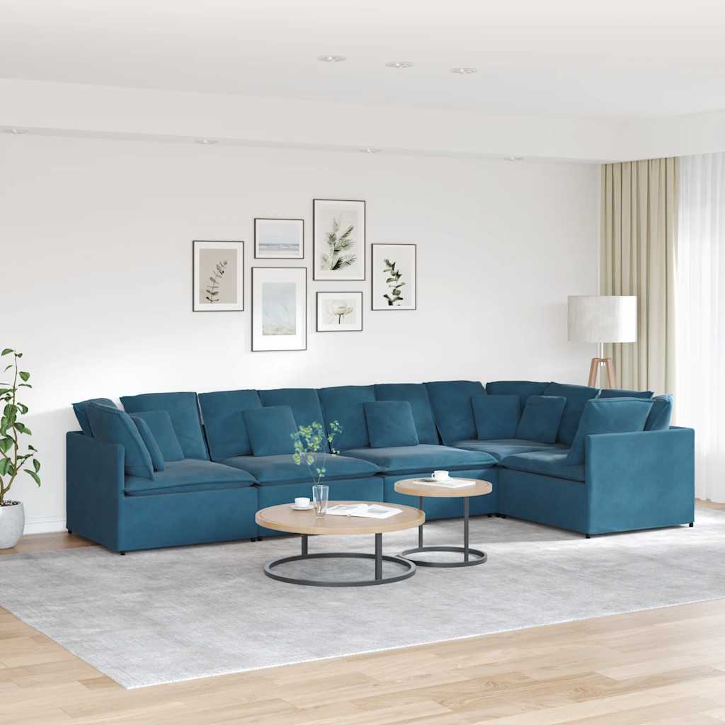 Modular sofa with cushions velvet blue