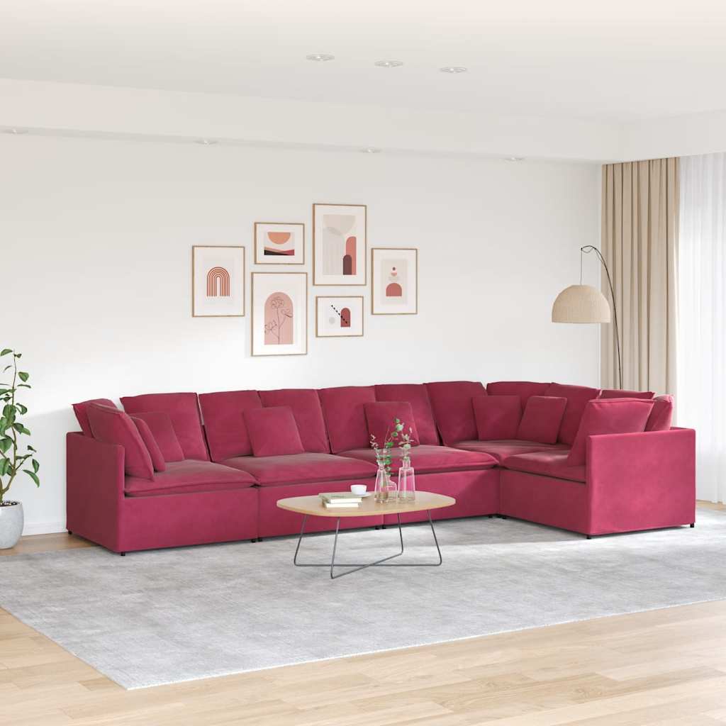 Modular sofa with cushions velvet wine red