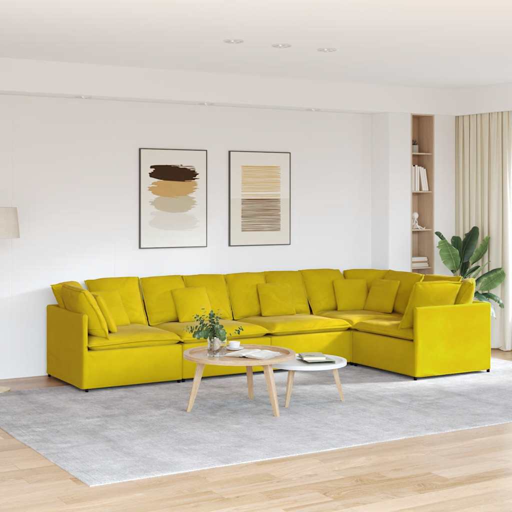 Modular sofa with cushions velvet yellow