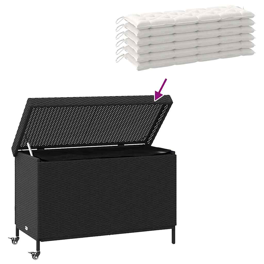 Gartentruhe mit Rollen Schwarz 110x55x73 cm Poly Rattan