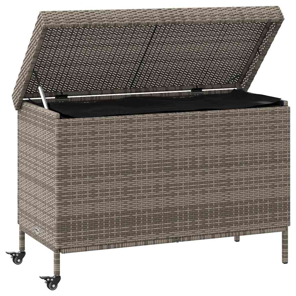 Gartentruhe mit Rollen Grau 110x55x73 cm Poly Rattan