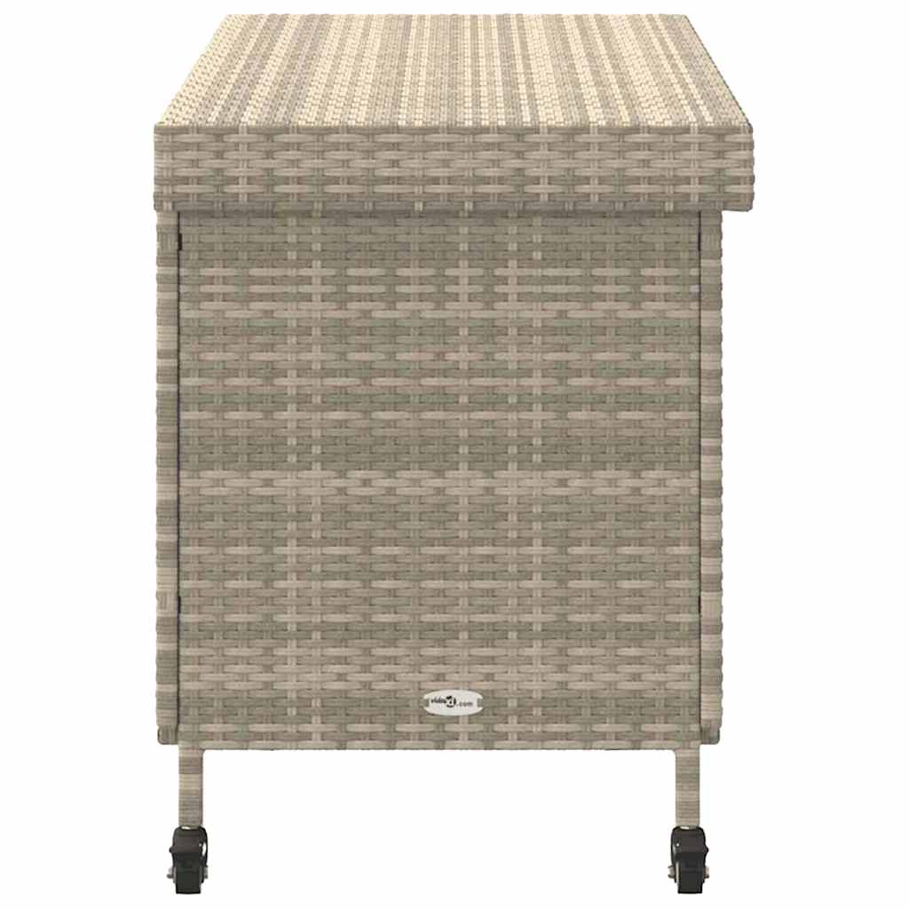 Gartentruhe mit Rollen Hellgrau 110x55x73 cm Poly Rattan