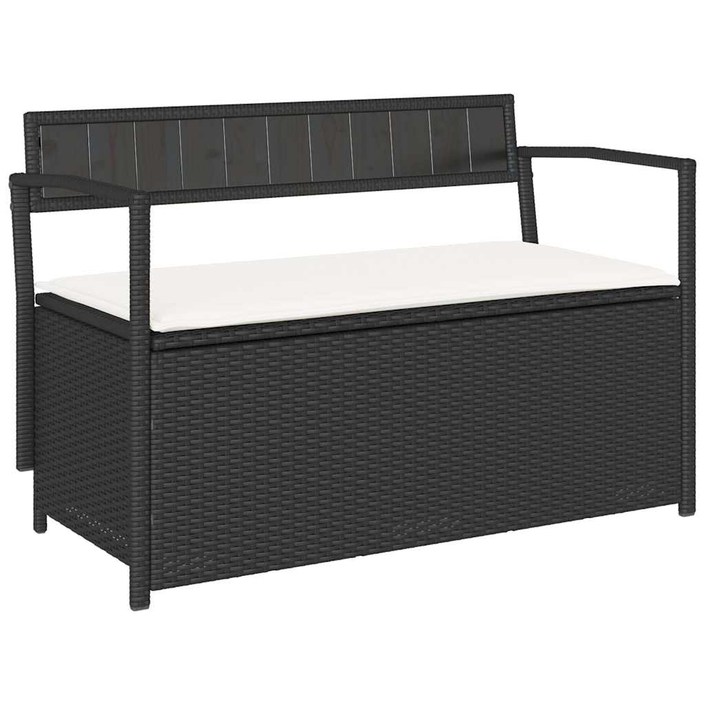 Garden Bench with Storage Space and Cushions Black Poly Rattan
