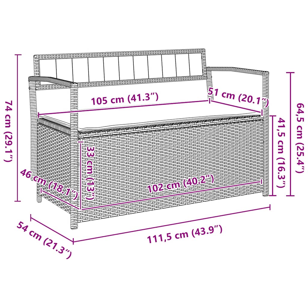 Garden Bench with Storage Space and Cushions Black Poly Rattan