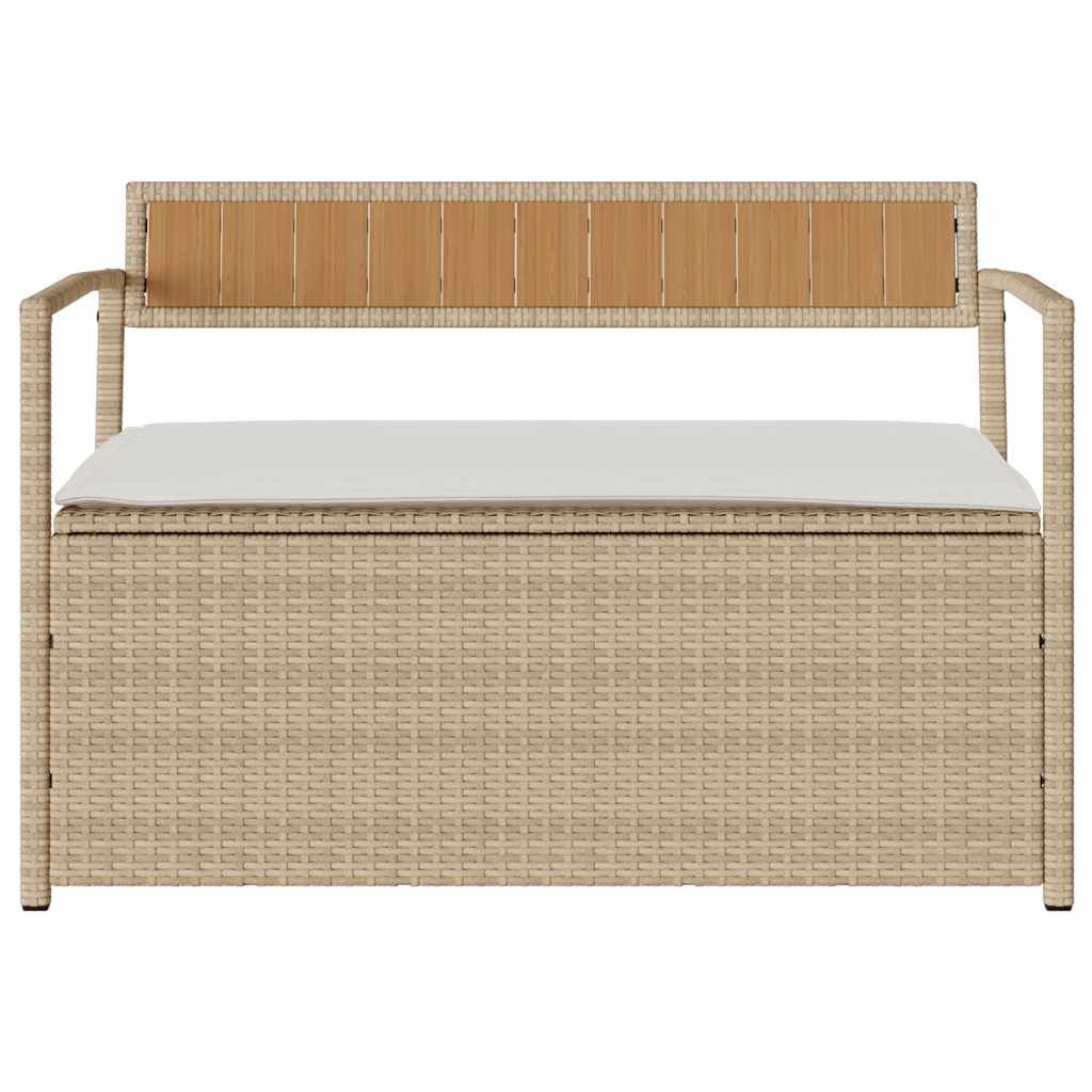 Gartenbank mit Stauraum und Kissen Beige Poly Rattan