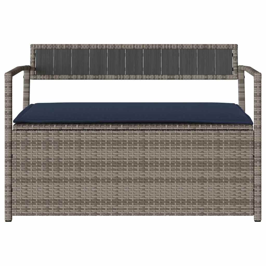Gartenbank mit Stauraum und Kissen Grau Poly Rattan